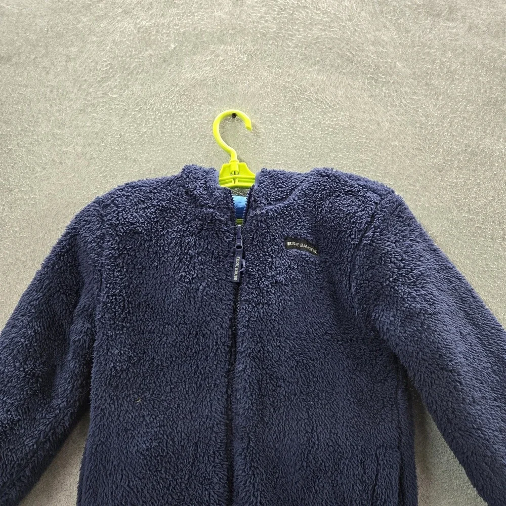 Eddie Bauer Boys Jacket 12/14 Blue Sherpa‎ Puffer Colorblock Reversible
